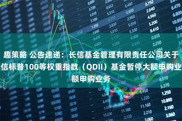 趣策略 公告速递：长信基金管理有限责任公司关于长信标普100等权重指数（QDII）基金暂停大额申购业务